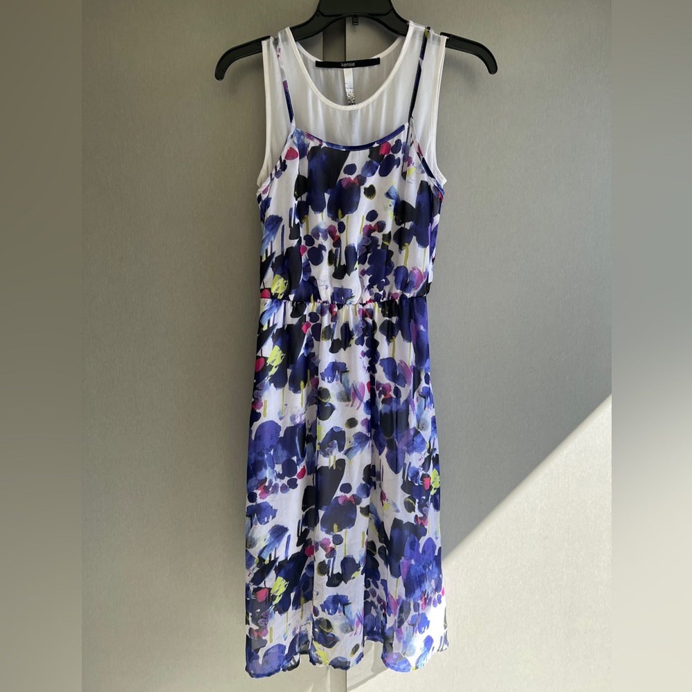 Kensie | Sheer Purple Floral Tank Lined Midi Dress Size XS